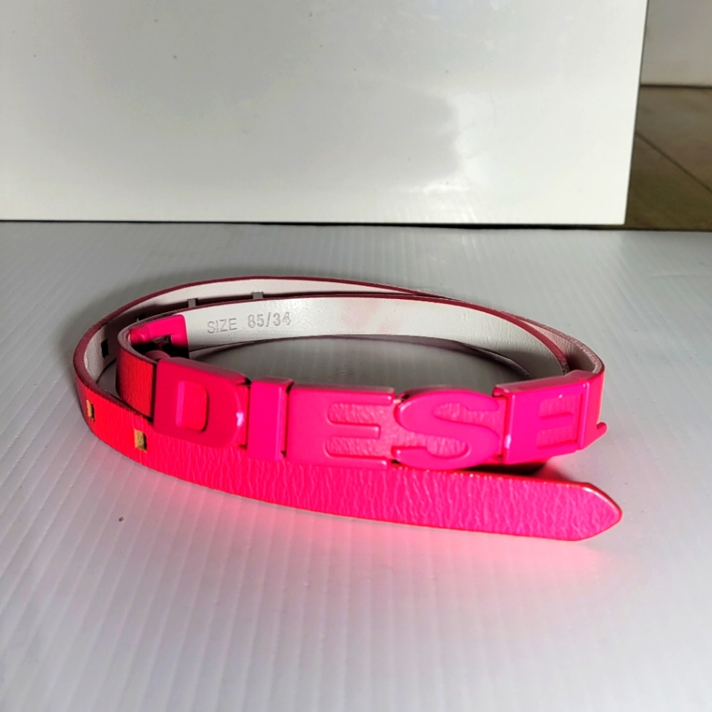 Diesel leather belt hot fuschia pink sliding alphabet letters